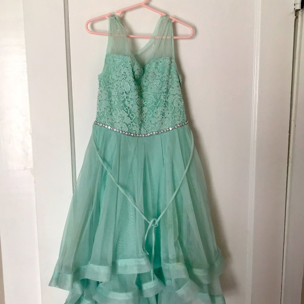 Mint Green hi-lo Lace Tulle Mesh Dress